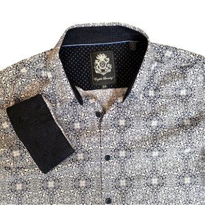 English Laundry Men's Button Up long Sleeve Shirt SM Navy/white floral Navy cuff